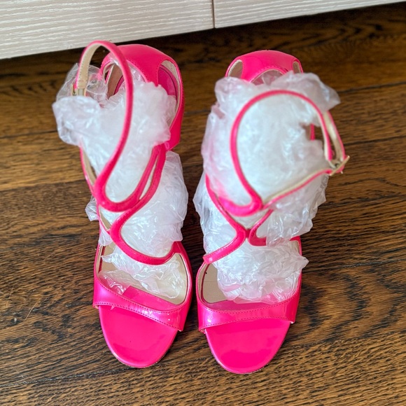 💕Jimmy Choo Leather Pink Strappy PeepToe Heels, Size 39.5 - Picture 5 of 13